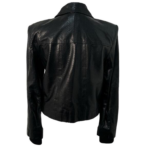 Alice + Olivia Lamb Leather Python Moto Jacket Black Asymmetrical Zip Pockets M - Picture 2 of 16